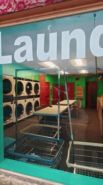 Vintage Red Brick Laundromat Storefront Window in Wabeno Wisconsin