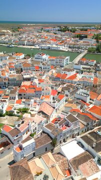 Aerial Orbit Historic Tavira City Center Algarve Portugal, Vertical