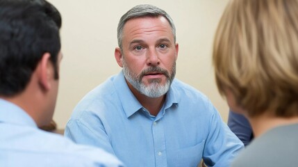 Obraz premium Mature man leading a group discussion, counseling or support meeting in a professional setting showing the importance of mental health support