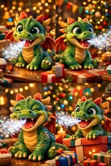 Toy Dragon Christmas Magic 3D Illustration