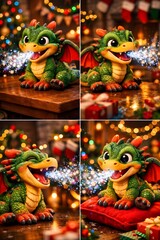 Toy Dragon Christmas Magic 3D Illustration