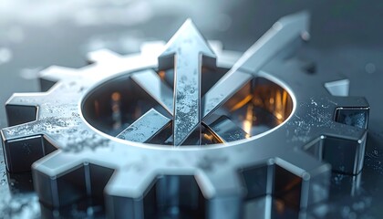 Gear with Upward Arrow Symbolizing Progress and Innovation.