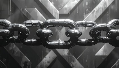 Heavy Industrial Chain Links Close Up Black and White.