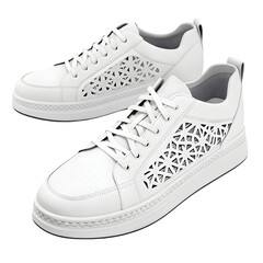 Modern White Perforated Casual Sneakers | Trendy Footwear on transparent background