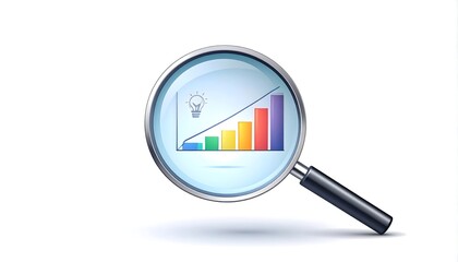 Magnifying Glass Over Growing Bar Chart Representing Business Growth and Analysis.