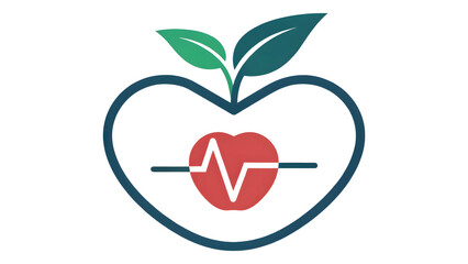 apple with a heartbeat line forming a heart shape illustration is a fresh healthy food icon and nature symbol of health design