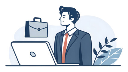 A professional executive in a suit working on a laptop computer to manage business communication and technology networks for success