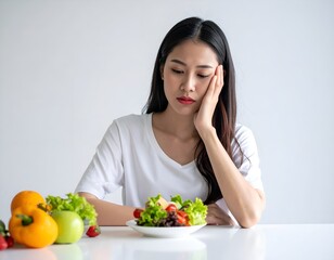 a woman considering a diet plan