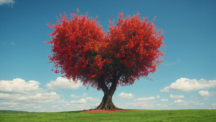 結婚式の装飾イメージに合う赤いハート形の樹木 祝福の象徴.生成AI