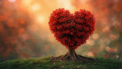 バレンタインの雰囲気を高める赤いハート形の木 ロマンスの象徴.生成AI