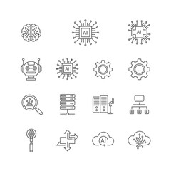 Fototapeta premium Artificial Intelligence, Data Science, and Computing Technology Line Icons Set