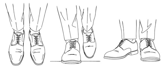 革靴で歩くビジネスパーソンの足元の線画イラスト