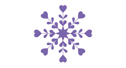 Elegant and romantic purple snowflake design created from interconnected hearts and floral-like elements, isolated on a white background.