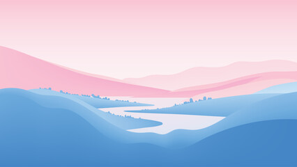 Minimalist lush tropical rainforest landscape with dense emerald canopy, misty mountains, and vibrant exotic flora. Sunbeams filter through thick, layered green foliage