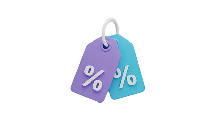 3D Percentage Discount Tags on transparent background