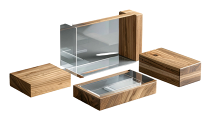 Stacked wood & clear acrylic boxes offer storage, organization, display