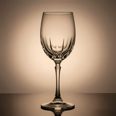 Wine glass with reflective crystal details, golden light rays, clean background