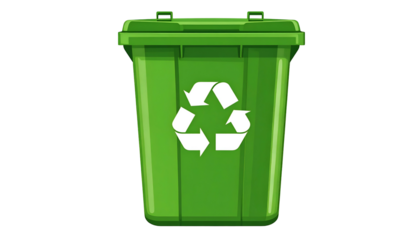 Green recycle bin, closed, with a white universal recycling symbol