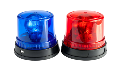 Dual light Blue & red rotating emergency beacons on black background