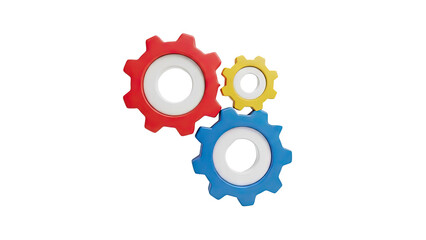Fototapeta premium 3D Three colorful interlocking gears on transparent background