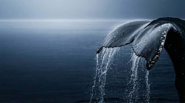 Humpback whale tail diving into the deep blue ocean with water splashing for marine wildlife conservation concept and tranquil beauty - Powered by Adobe