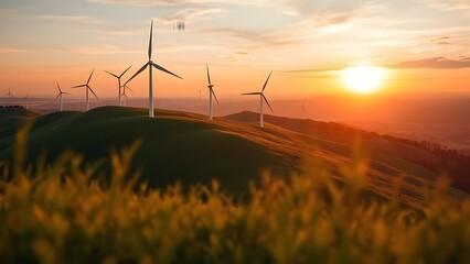 a wind turbine on a sunset hill노을지는 동산 위 풍력발전기