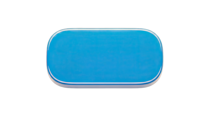 3D Blank rounded rectangle button with blue fill and metallic border on transparent background