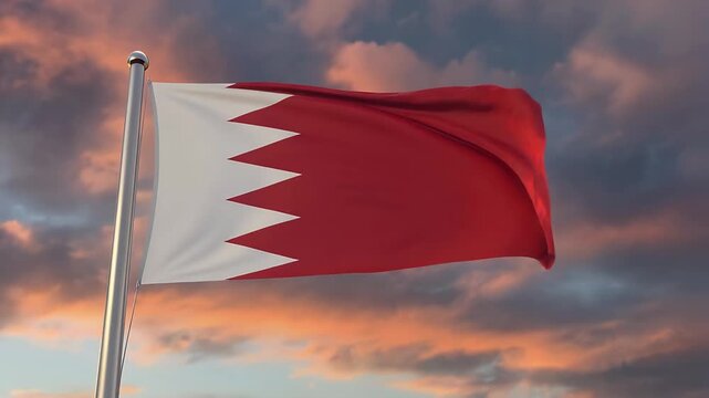 Bahrain flag waving in the wind against a dramatic cloudy sky