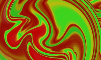 Red and green abstract liquid marble background for artistic poster and psychedelic design