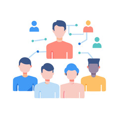 A group of people in different poses, flat design with simple shapes and solid colors on white background Generative AI