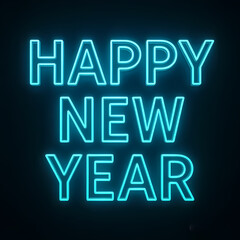 &ldquo;HAPPY NEW YEAR&rdquo; glass text glowing in blue and cyan tones