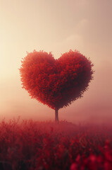 バレンタイン広告に使える赤いハートの木の縦構図デザイン. 生成AI