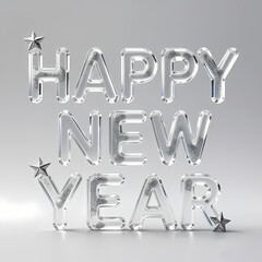 Transparent crystal letters &ldquo;HAPPY NEW YEAR&rdquo; with silver glitter decorations