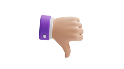 3D Thumbs Down Hand Icon on transparent background