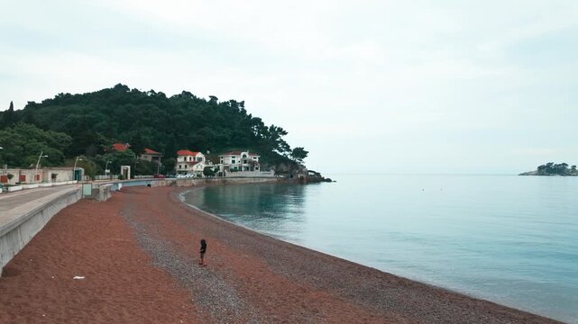 Petrovac Town & scenic coastline aerial view in Montenegro