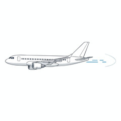 Illustration of a passenger aircraft with exhaust trails on a white background