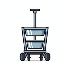 Cartoon illustration of a shopping cart, with grey metal frames and black wheels