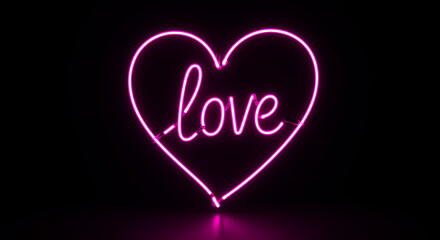Neon heart shaped love sign on black background