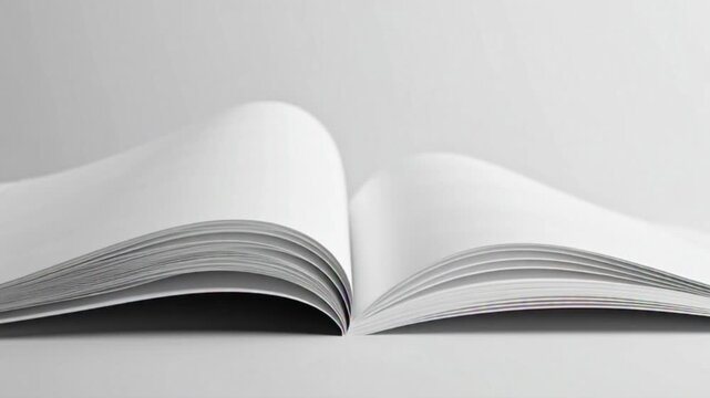 animate page turn animation, pure white matte paper, ultra-minimal design