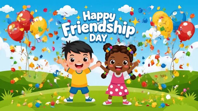 P230-This cheerful animated Happy Friendship Day vector illustration celebrates Friendship Day. Perfect f 4K 10s