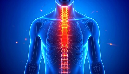 Back Pain Concept With Human Spine in Red and Orange Medical Visualization