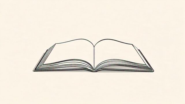 animate Minimalist self-drawing line art animation of an open book