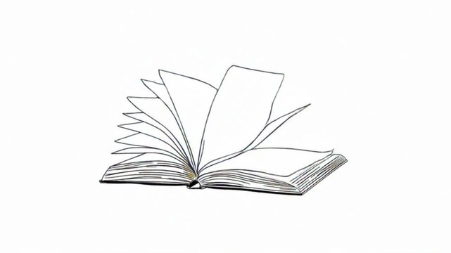 animate Minimalist self-drawing line art animation of an open book