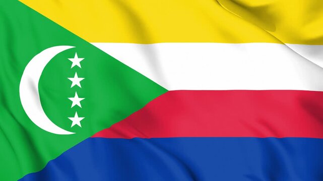 Realistic Comoros Flag Waving, 4K Seamless Loop, 3D Animation of National Symbol