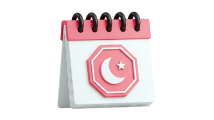 3D Calendar with Islamic symbol on transparent background