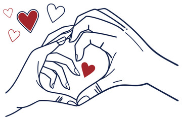 One-line art of hands forming a heart