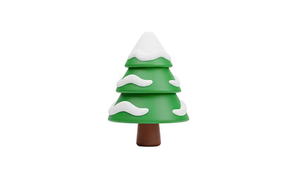 3D Cartoon Christmas tree with snow on transparent background