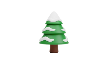 3D Cartoon Christmas tree with snow on transparent background