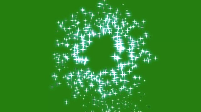 Sparkling star animation with white cartoon doodle flat vector style, twinkling glitter shine and blinking light effect, glowing motion on green screen background, perfect festive star overlay loop 