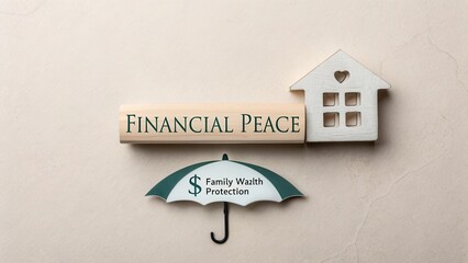 Concept of Financial Peace with Home Symbol and Umbrella Representation on Neutral Background for Investment and Security Themes